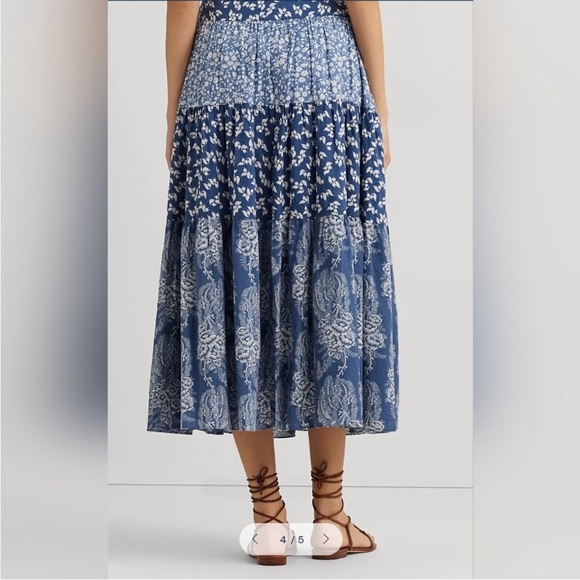 Ralph Lauren Patchwork Floral Voile Tiered Blue white Maxi Skirt Size 8 Rare✨ - Picture 3 of 5